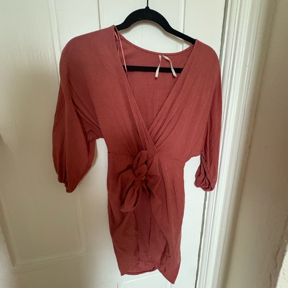 Tie front wrap mini dress rust pink - Picture 5 of 7